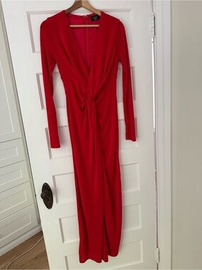 Vici Red Long Sleeve Twist Front Maxi Dress